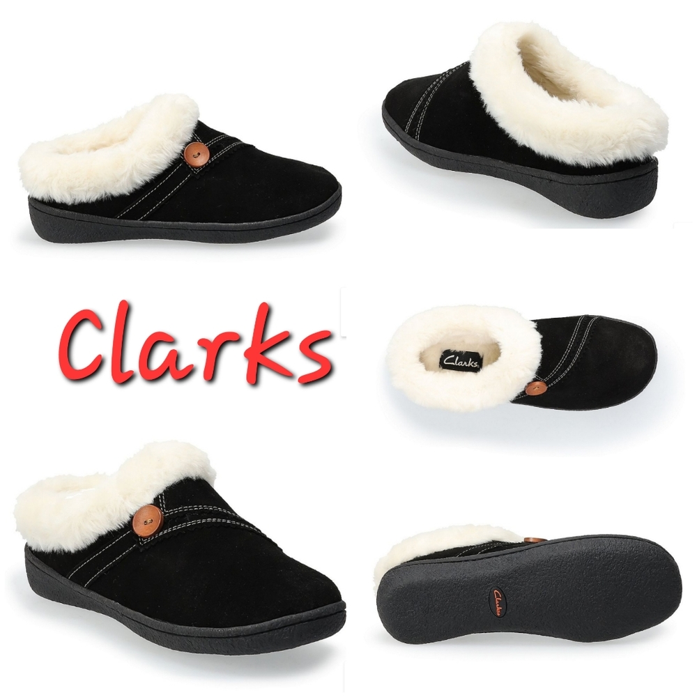 👀50% OFF👡🥿🩴NWT‼️Clarks Classic II Women's Suede & Faux Fur Slipper Clogs